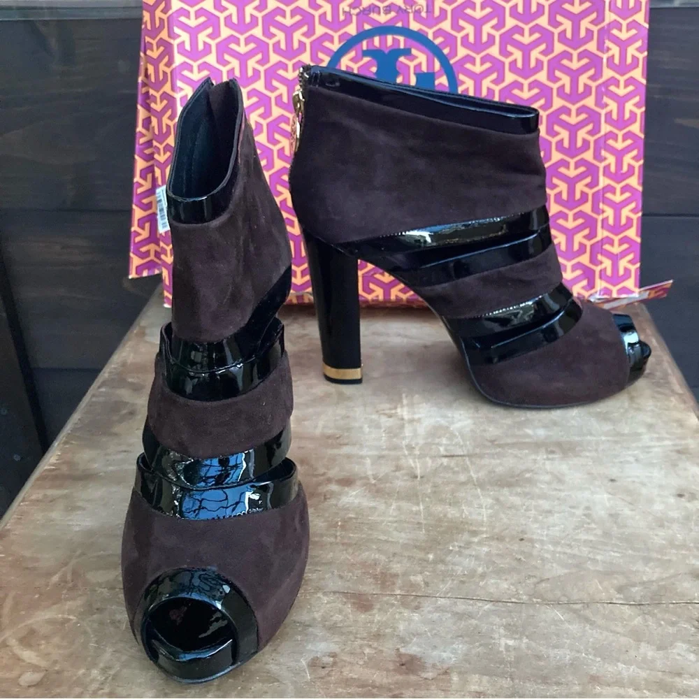 Tory Burch Lucille Boot suede & patent leather Black‎ & brown size 9.5